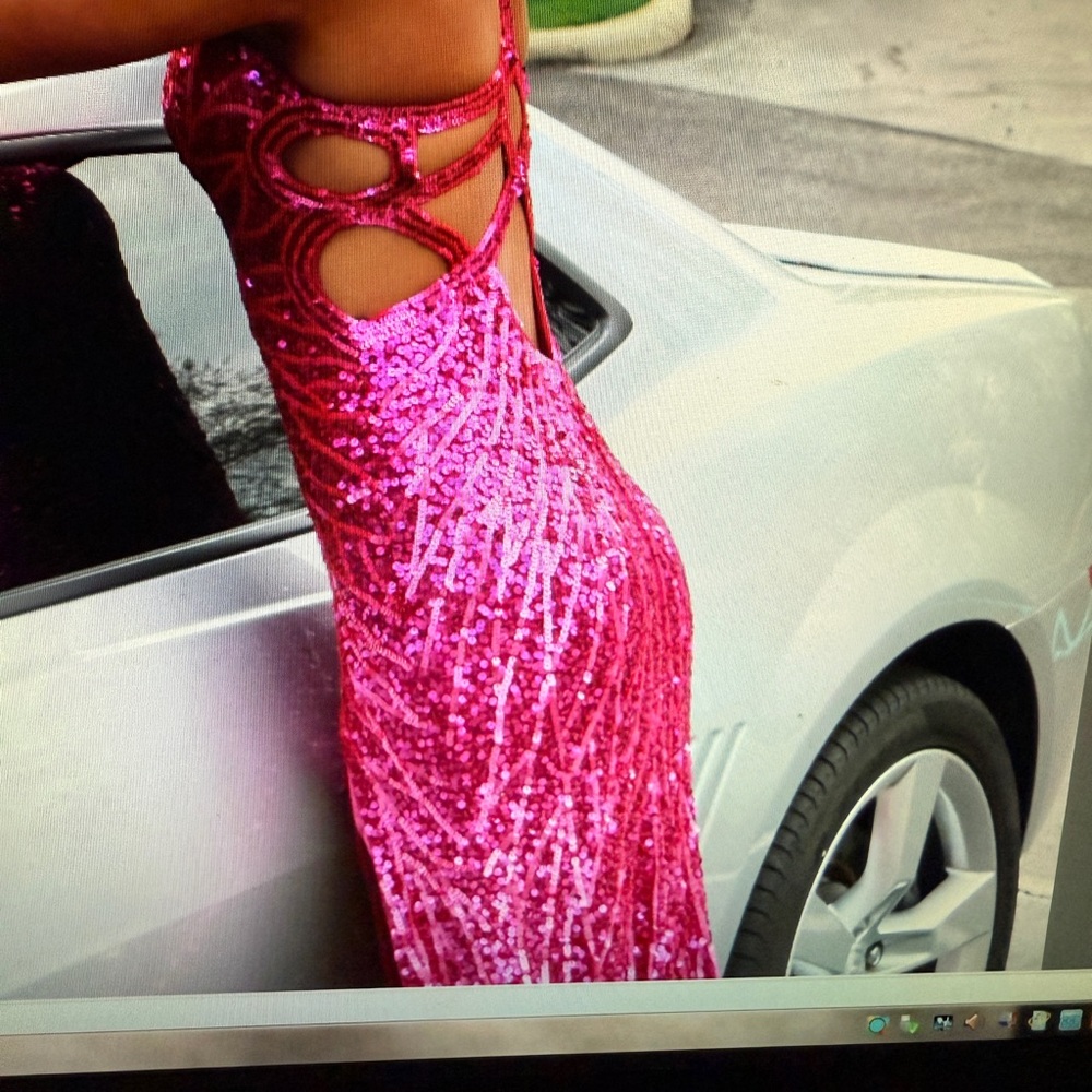 Riviera Pink Sequin Halter Prom Dress - Picture 2 of 15